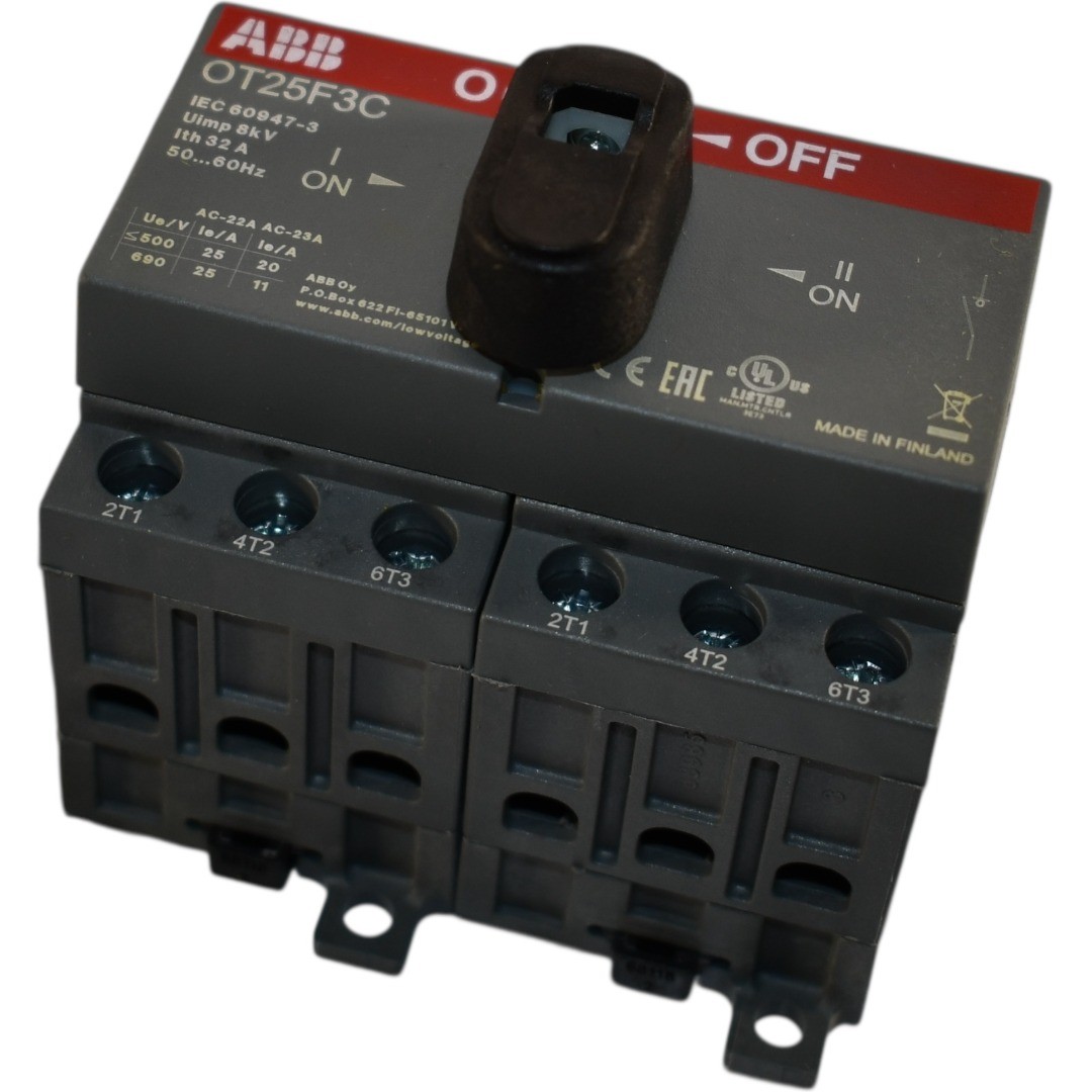 NEW ABB OT25F3C Load Switch 3-Pin 25A with Black Toggle Handle I-0-II 1SCA104863