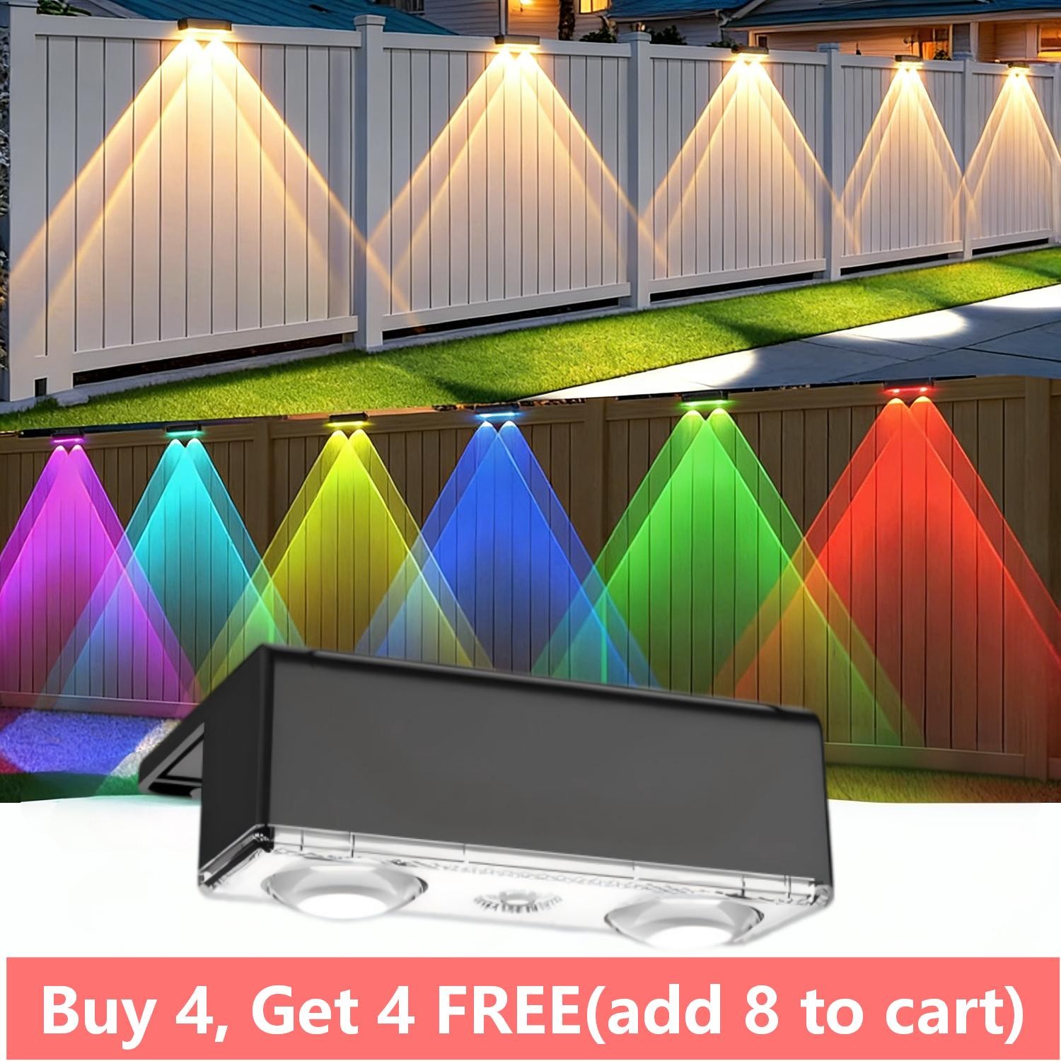 Solar Fence Lights Outdoor 7 Colors Garden Backyard Railing Step Patio Wall Lamp