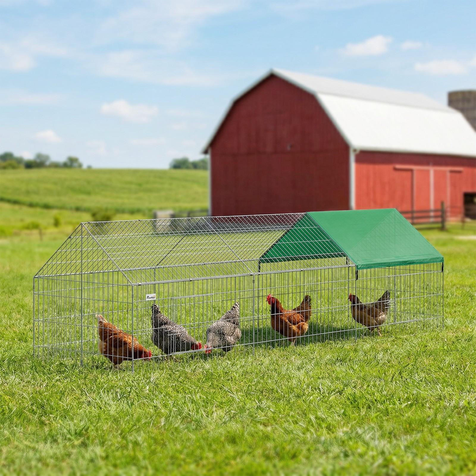 PawHut Chicken Run Chicken Coop with Cover 106" x 29.5" x 29.5" Green