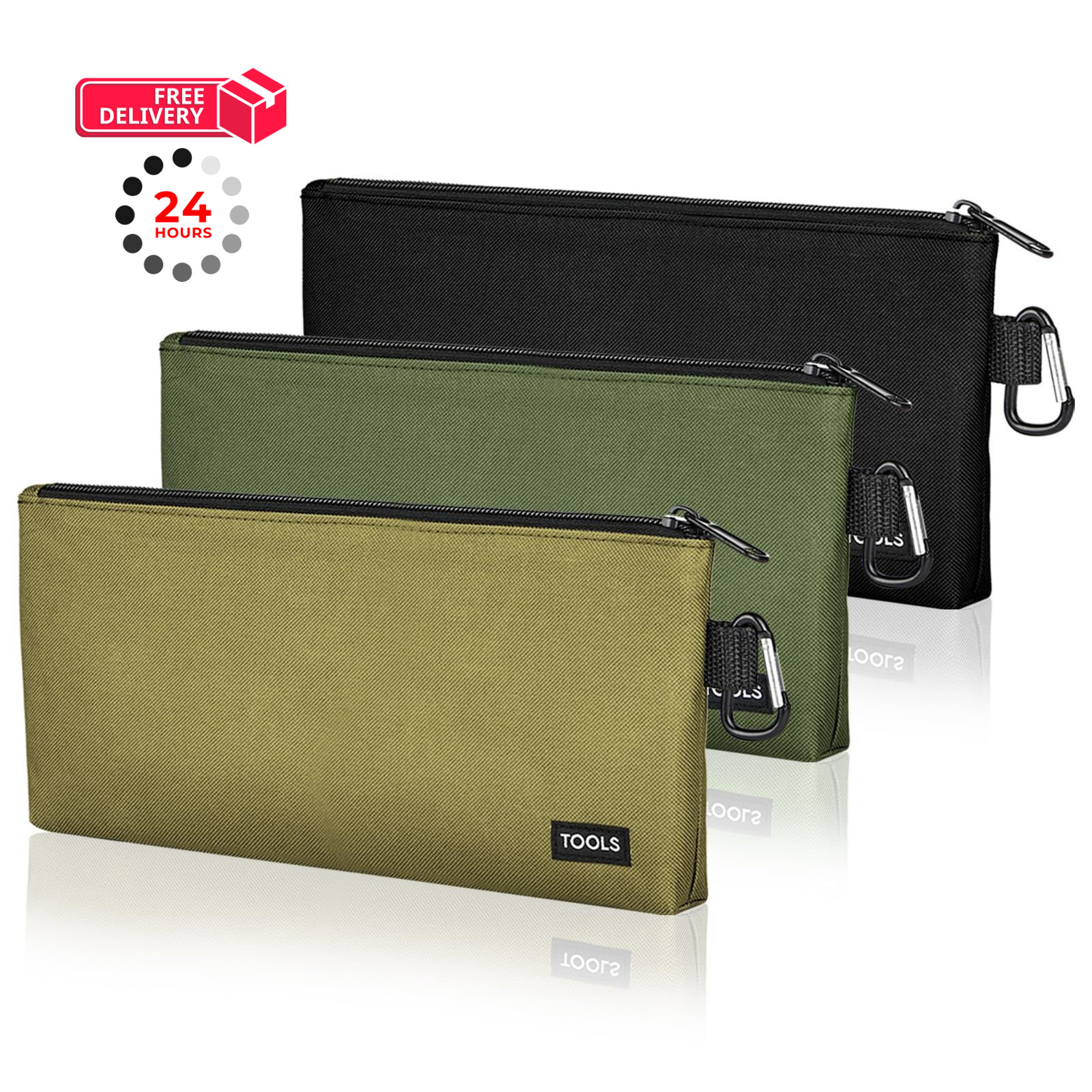 3 Pcs Zipper Tool Pouches, 12 Inch Flat Bottom Utility Bags 12", Multicolored