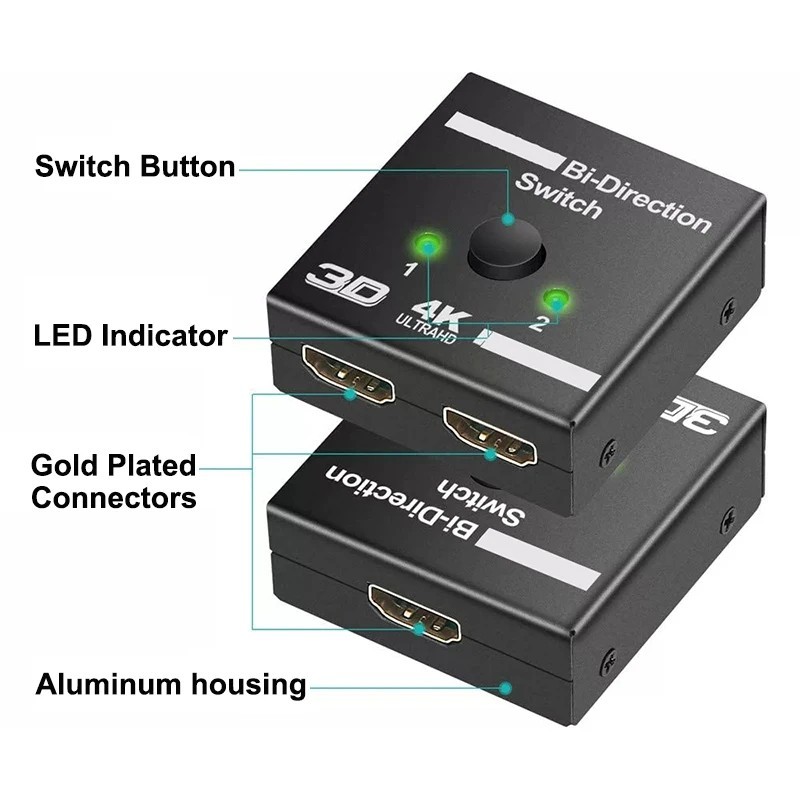 Bi-Direction HDMI Switch Switcher Splitter Cable 4K 2.0 HUB HDCP 2x1 1x2 In Out