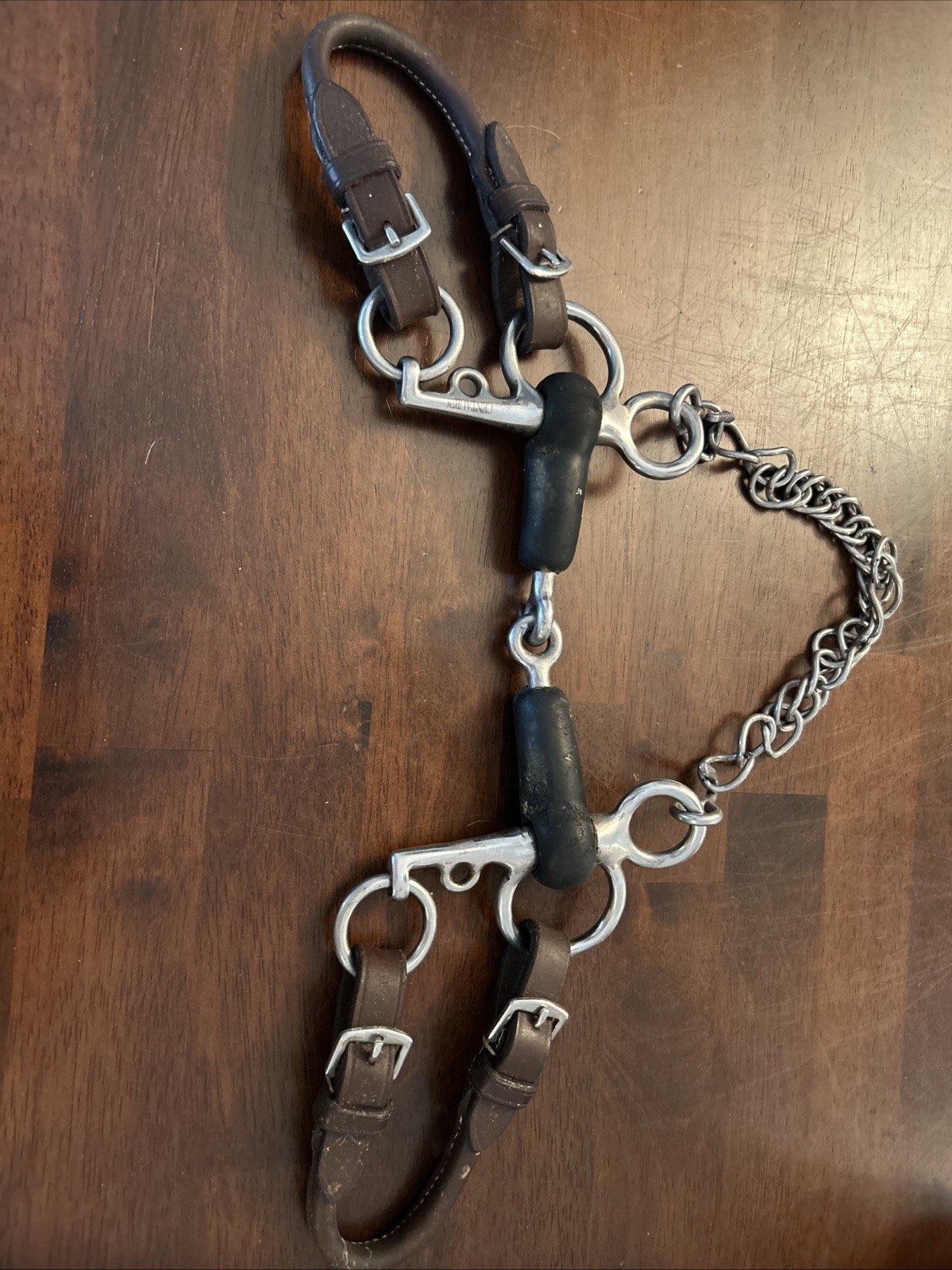 Centaur Double Jointed Rubber Pelham Bit 5” Curb Chain Rein Converters