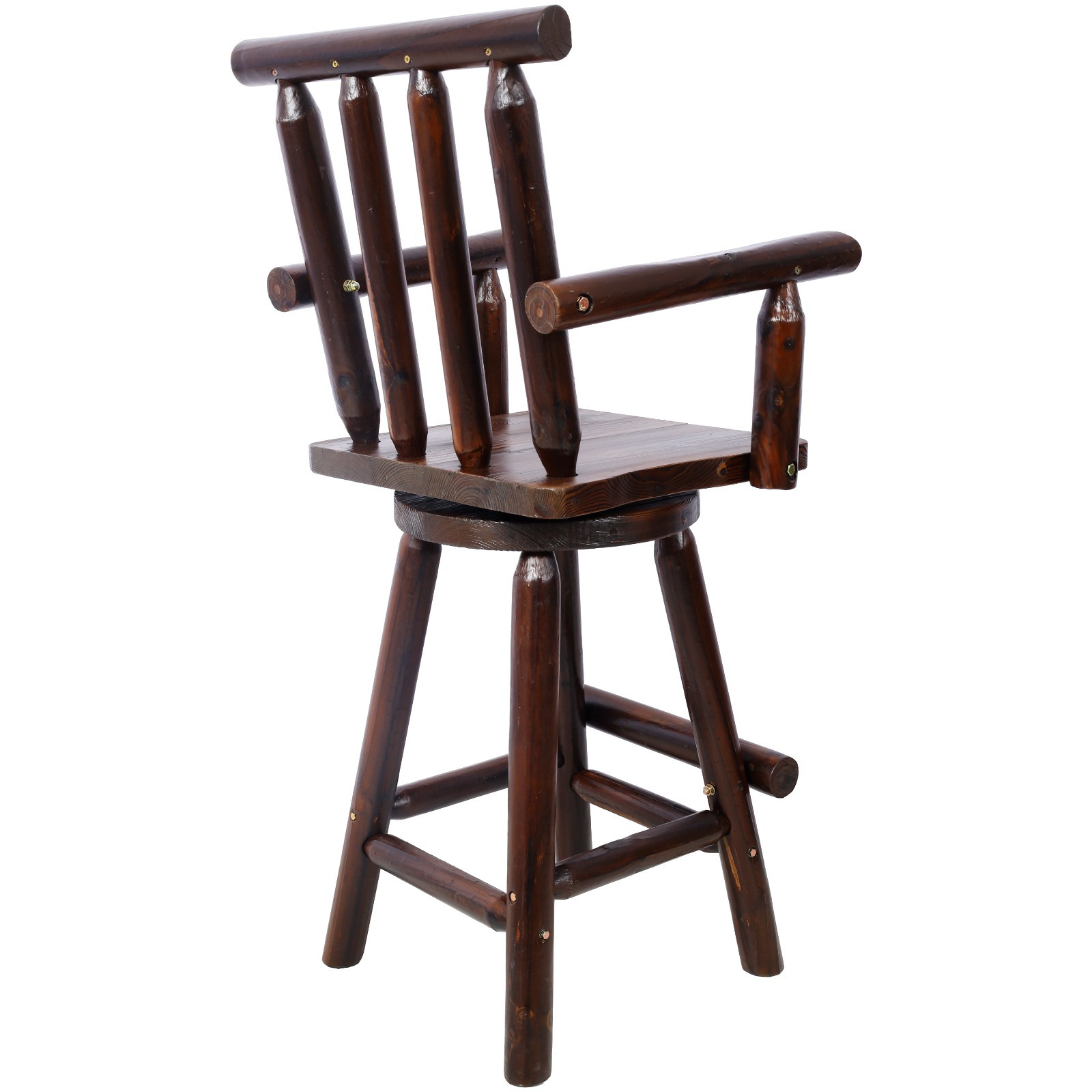 Rustic Fir Wood Bar Stool with Footrest & Wide Armrest, Brown