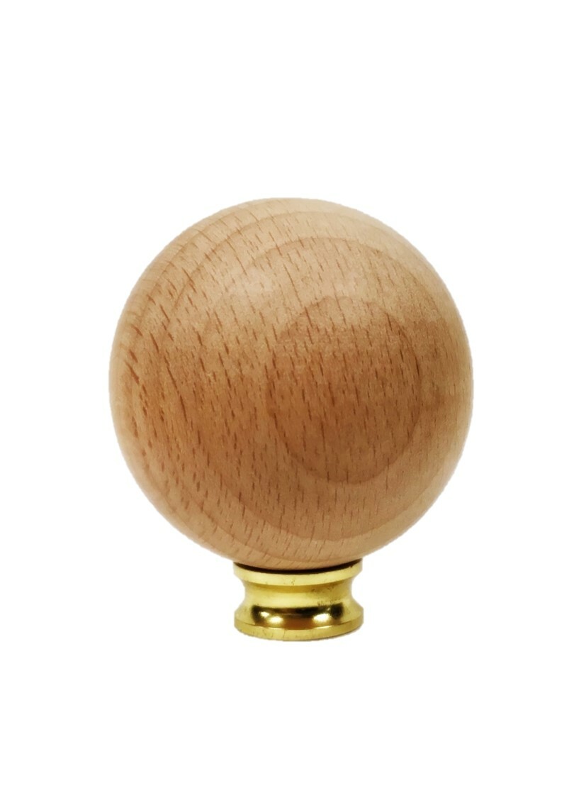 Lamp Finial-SOLID BEECH WOOD BALL-LARGE-W/Dual Thread Base-Polished Brass