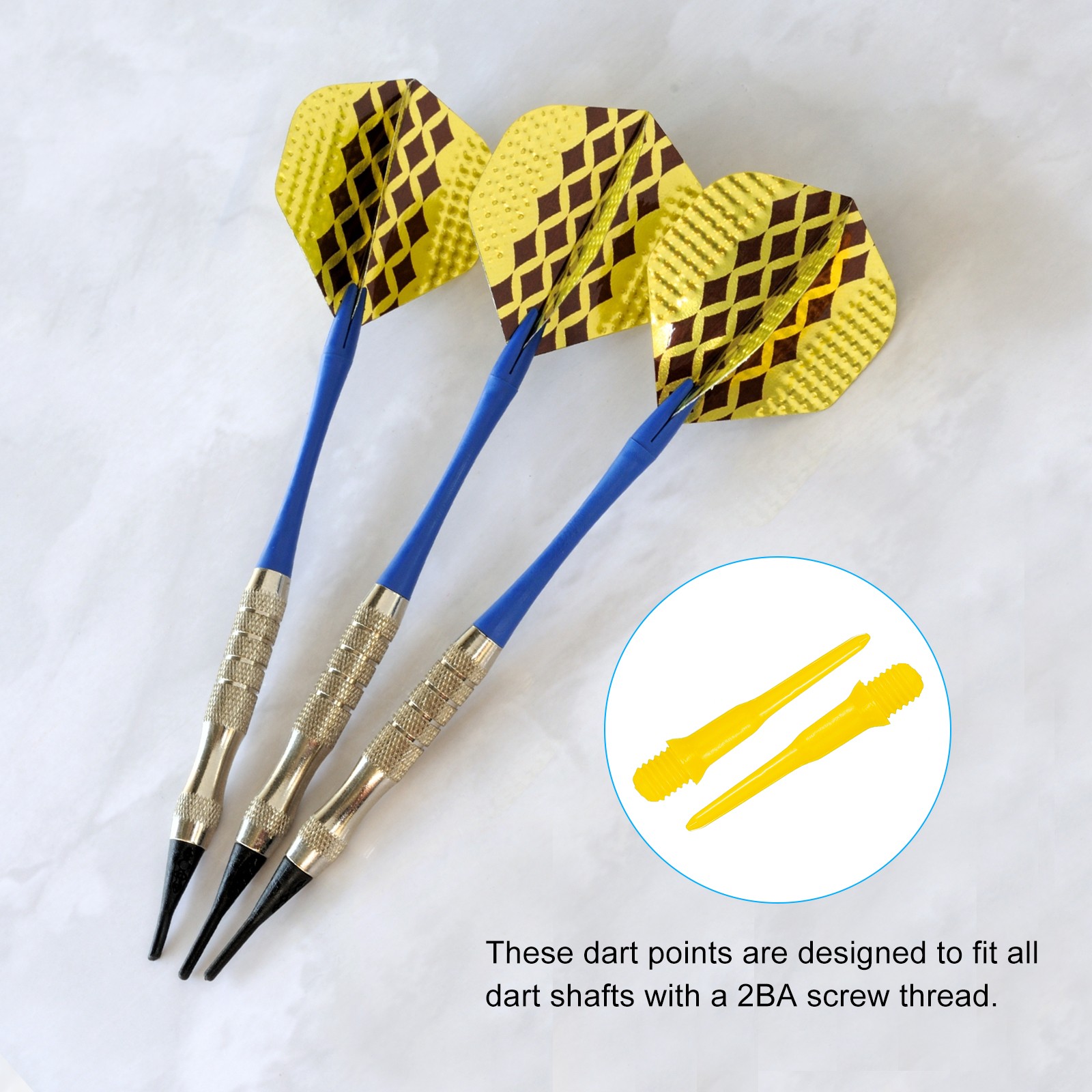 Plastic Dart Tips, 50 Pack 2BA Thread Soft Dart Tips Dart Accessories, Yellow