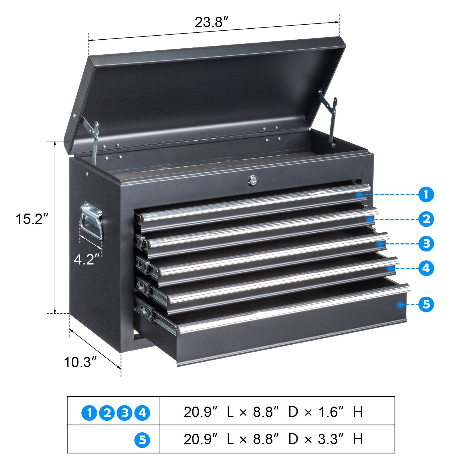 23.8" Tool Chest Steel Tool Storage Box with 5 Drawers & Locking System & Keys