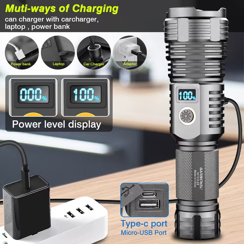 NEW 3000 Lumen GARBERIEL GF 1510 Rechargeable Li-Ion 26650 Aluminum Flashlight