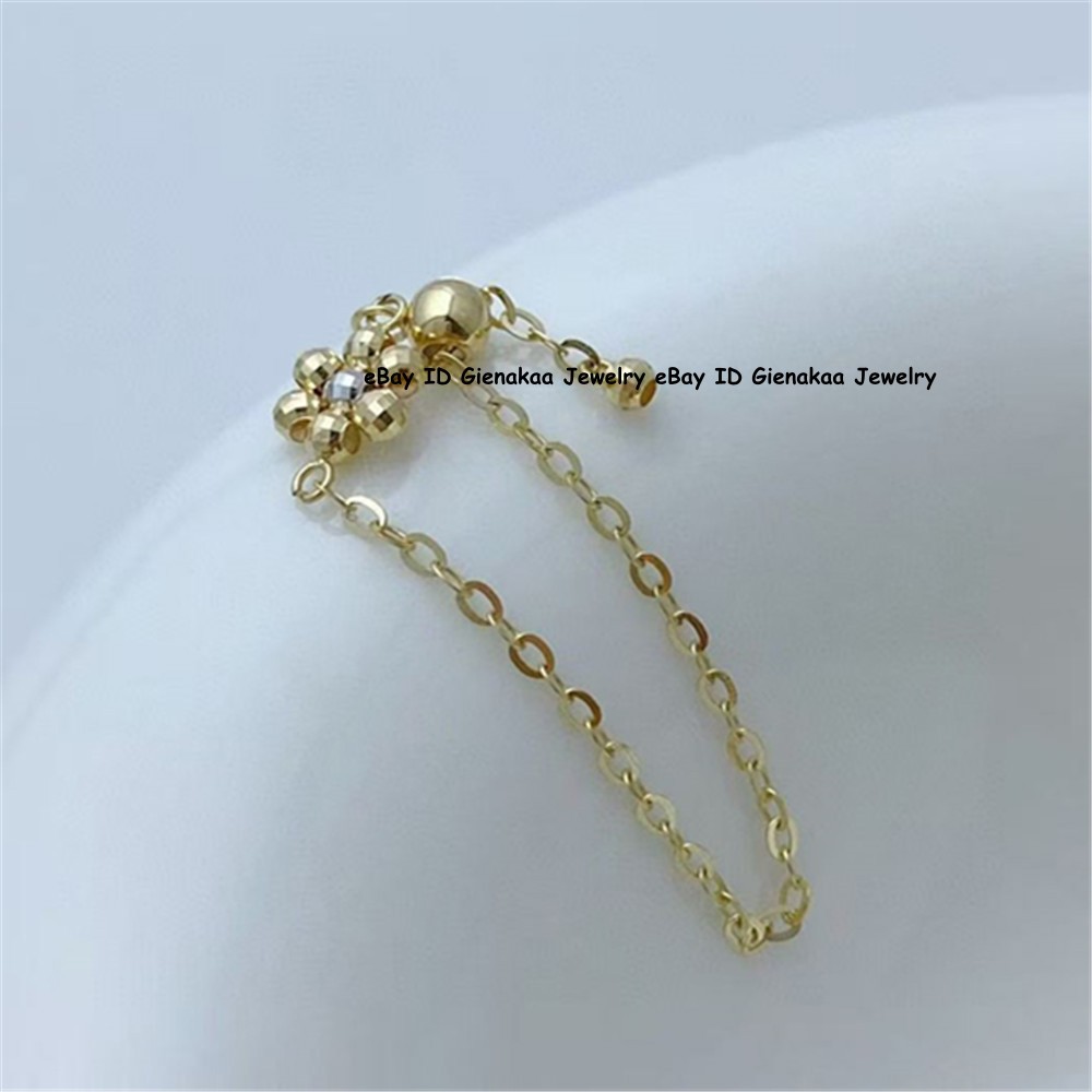 Pure 18K Yellow Gold Lucky Laser Beads Rings Men Women US Size 5/6/7/8/9 Adjust