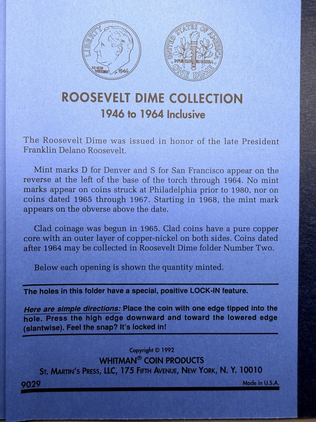 Complete Roosevelt Dime Set 1946-1964 Whitman Folder 90% Silver All PDS