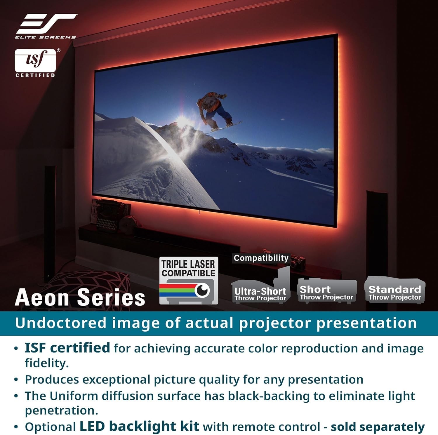 Aeon 115-Inch 4K UHD Fixed Frame Projector Screen Wall Mount Black