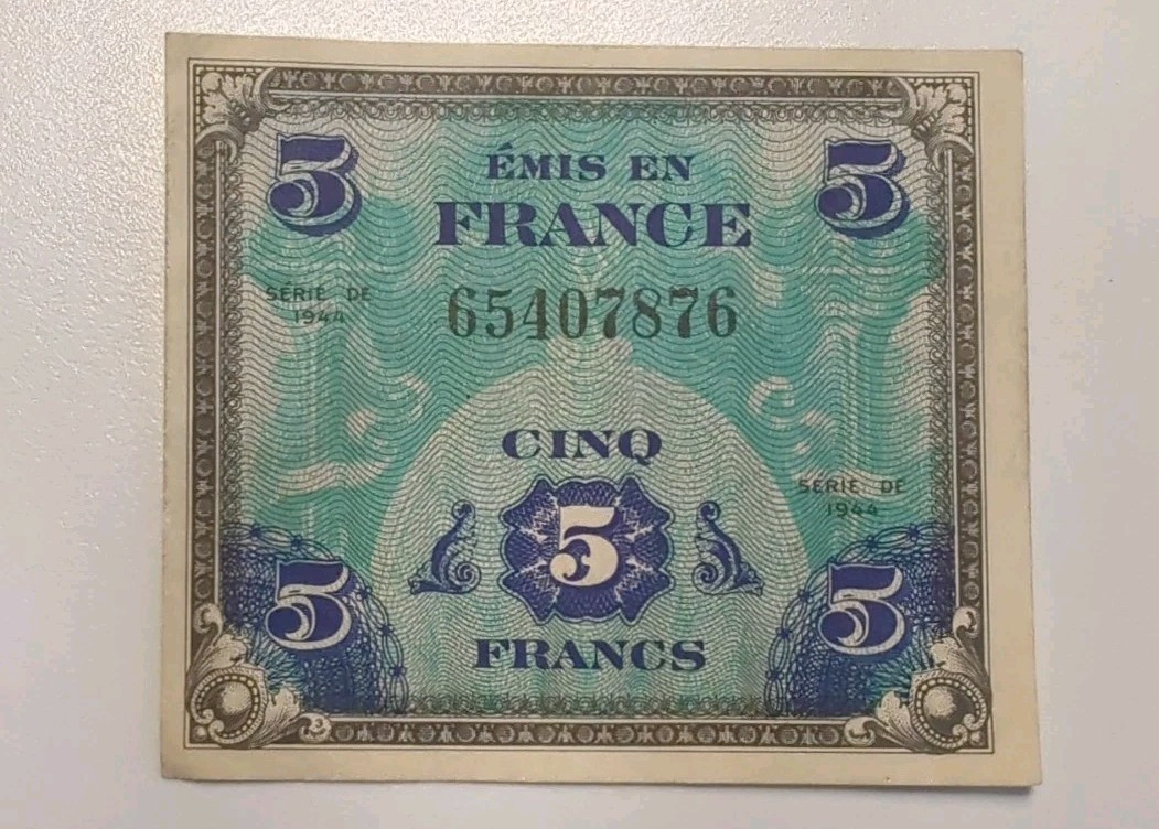 WW2 Military Payment Certificates Series DE 1944 France 5 Francs