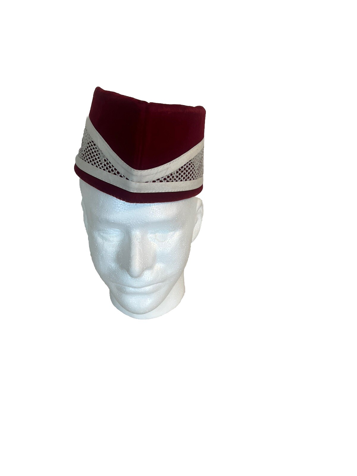 Red / White Handmade African Traditional Velvet / Mesh Hat. One Size