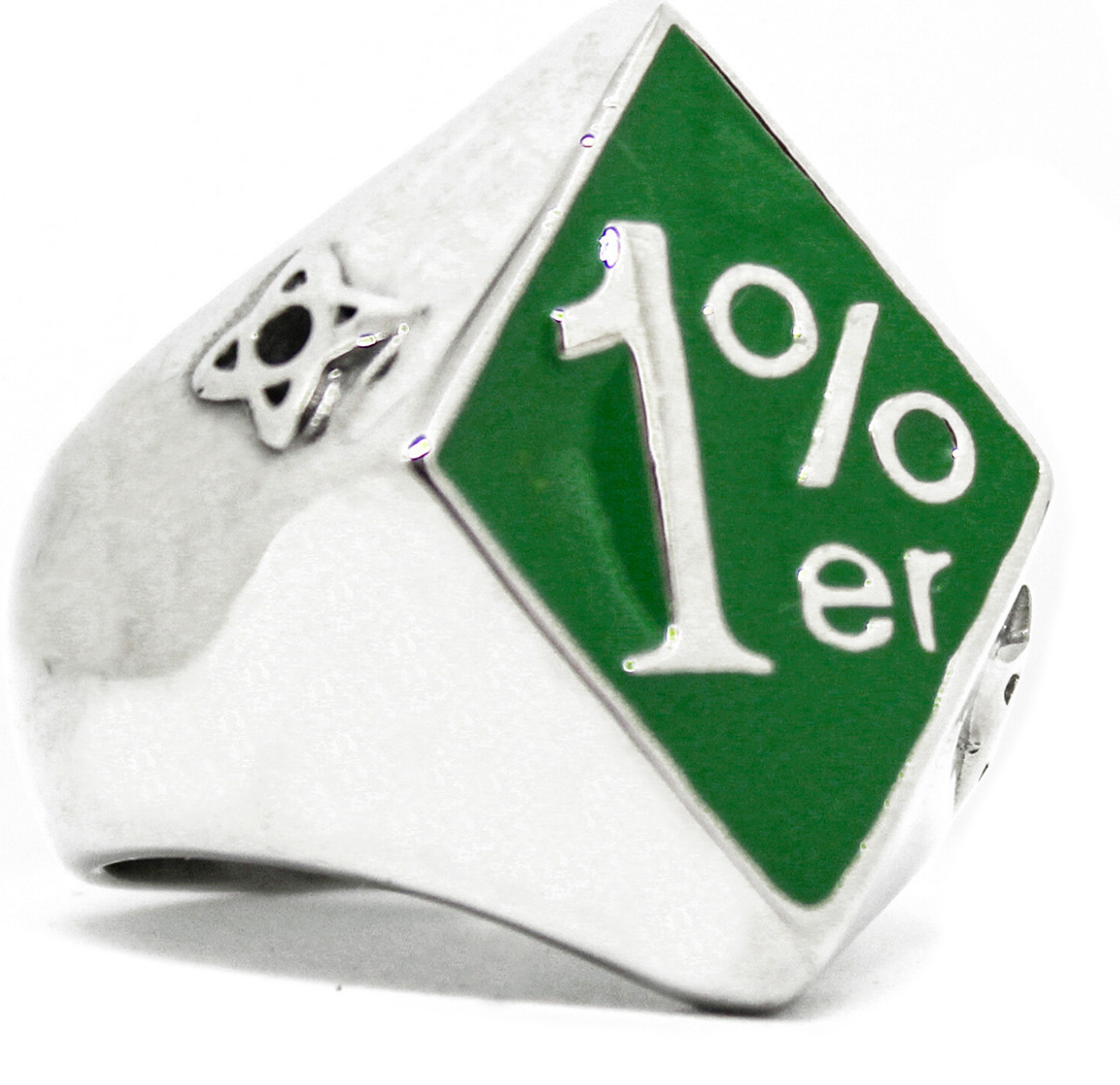 1%er One Percent, Green Outlaw Biker Ring Stainless Sz 7,8,9,10,11,12,13,14,15