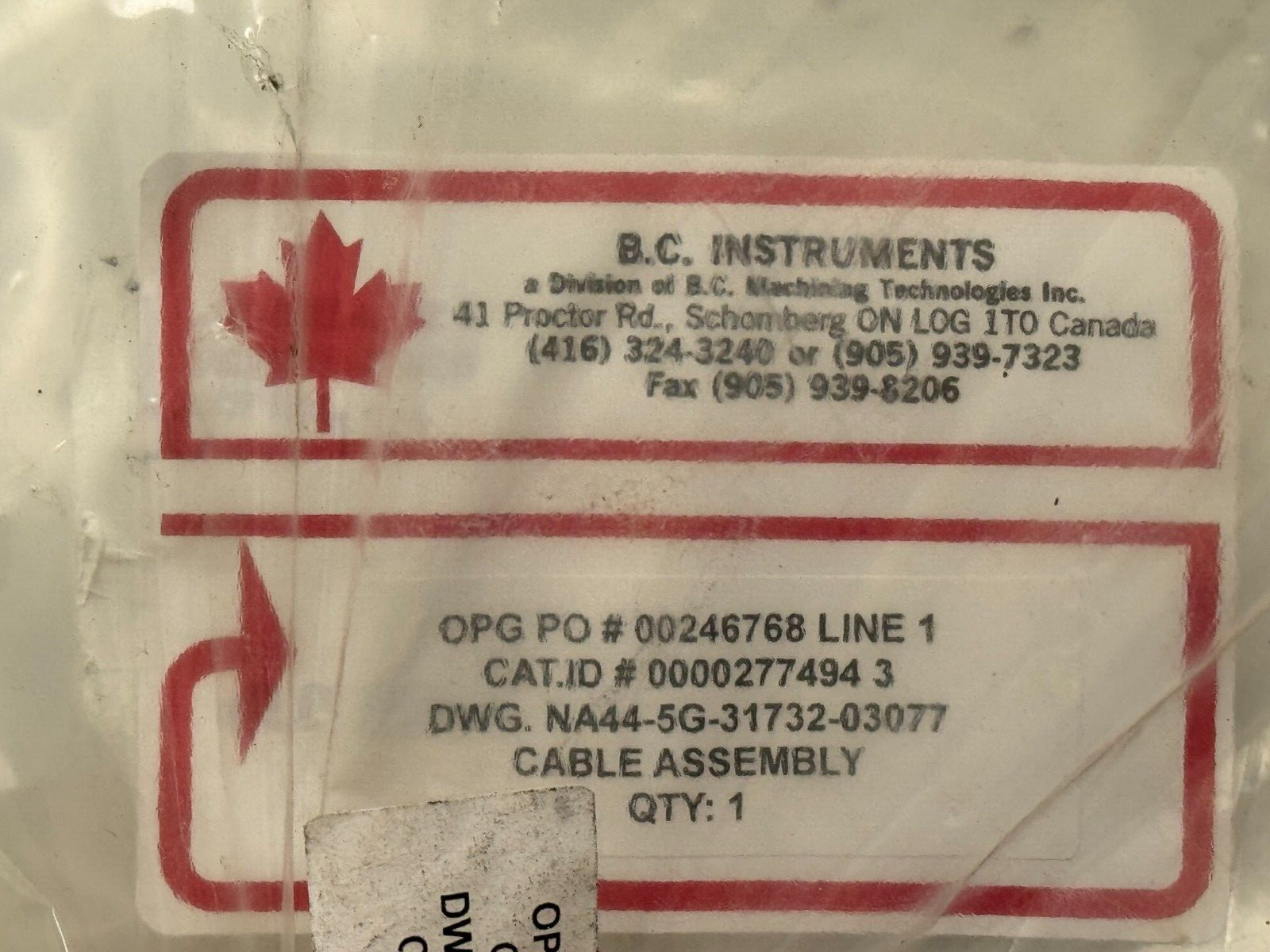 NEW BC Instruments NA44-3G-31732-3079 Cable