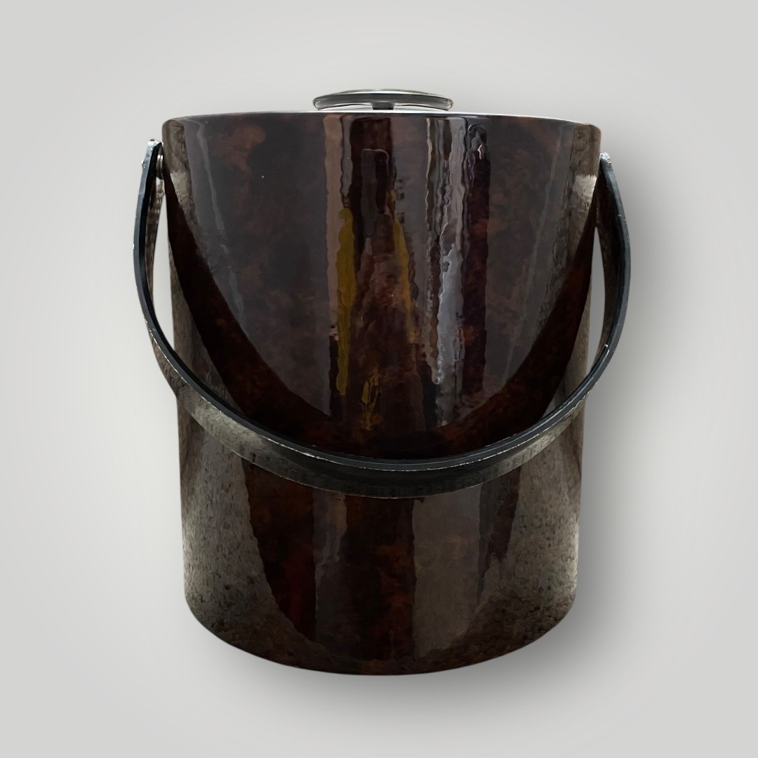 Georges Briard Ice Bucket Barware Brown Faux Tortoise Shell MCM Insulated Lid