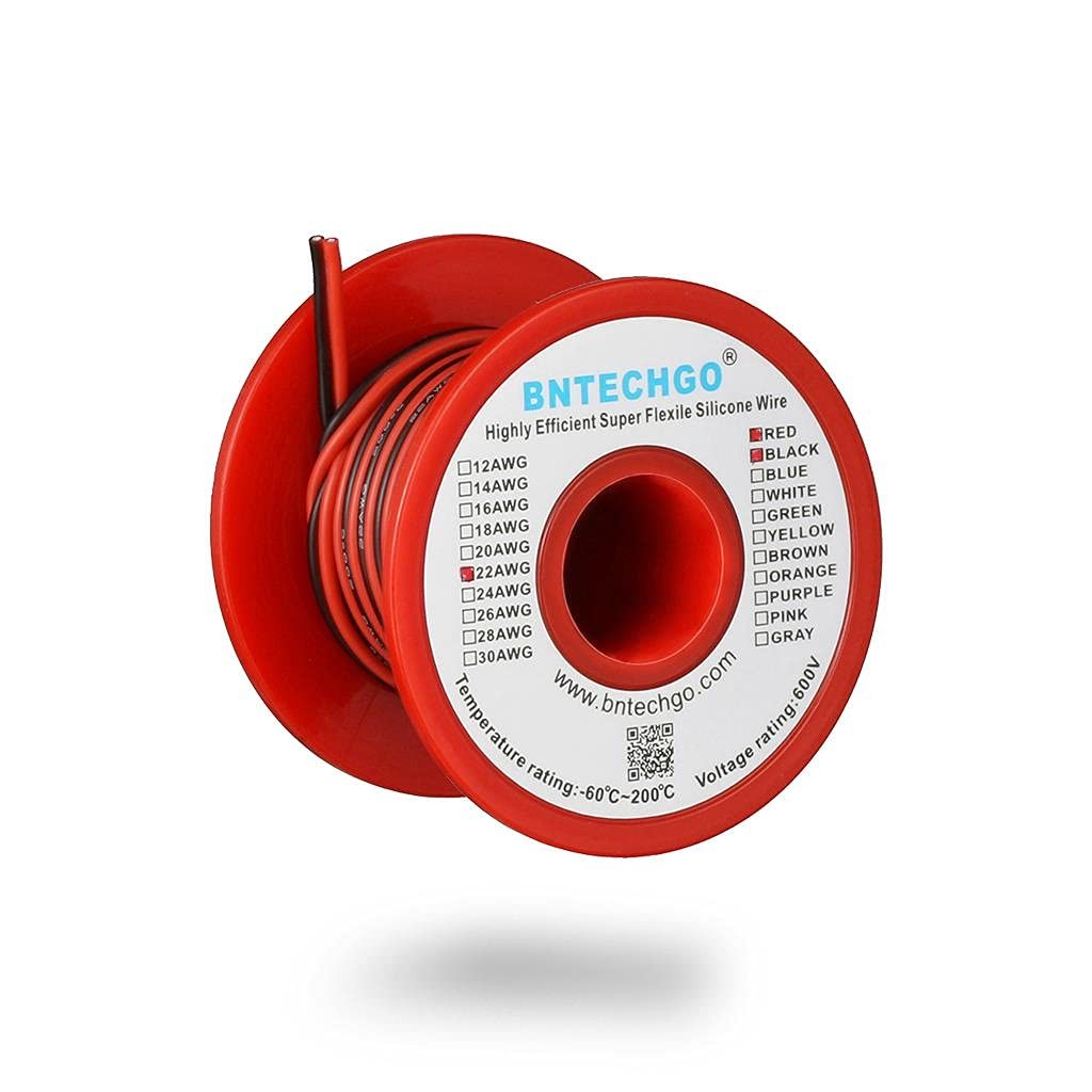 BNTECHGO 22 Gauge Flexible 2 22 AWG 25ft, 22 Parallel silicone wire 25ft