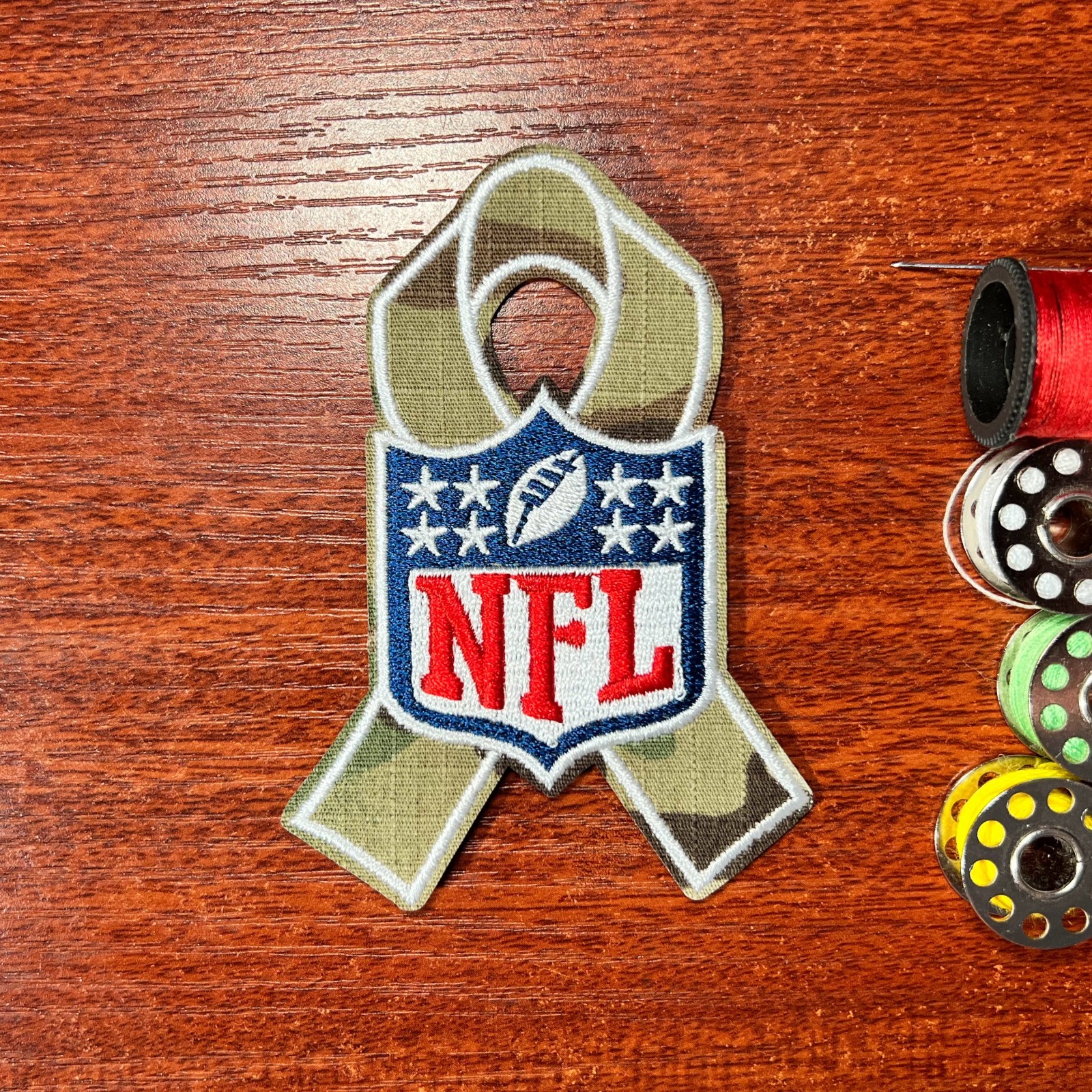 NFL Logo Football Patch Salute To Service Ribbon Embroidered Iron On 3.75x2.75