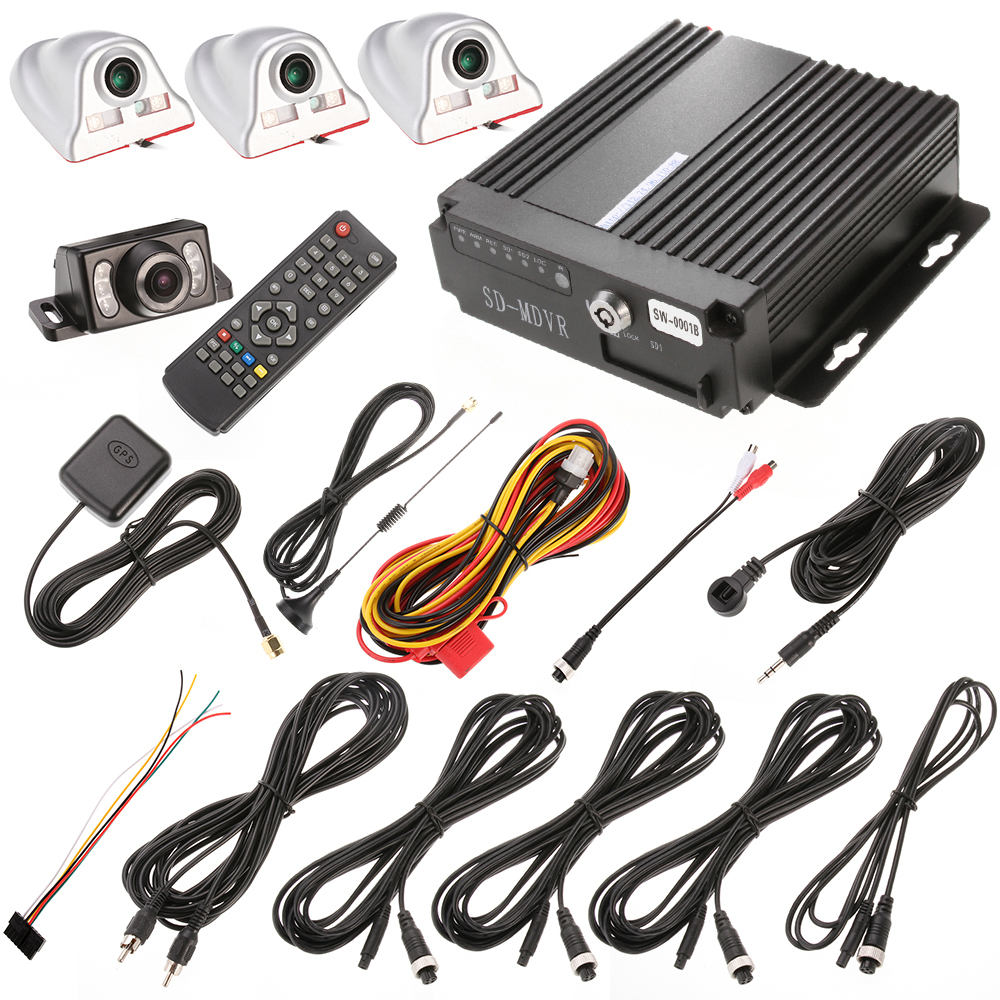 4Ch Vehicle Car Mobile DVR 3G GPS Safety Vision For 128G SD + 4 Camera Kit
