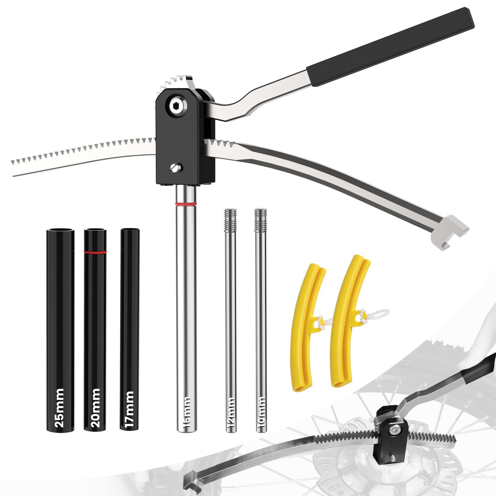 Dirt Bike Tire Changing Tool Kit,16" to 21" Wheels -15/17/20/25mm Axles,Silver