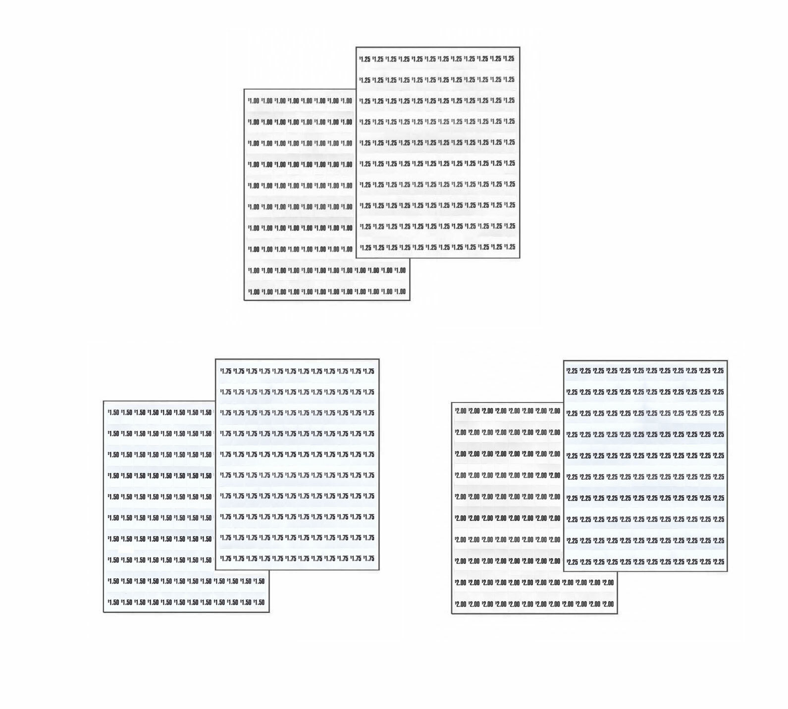 Vending Machine Price Labels - Dixie Narco Model 2145, 5591 Bev Max ,3 Sheets