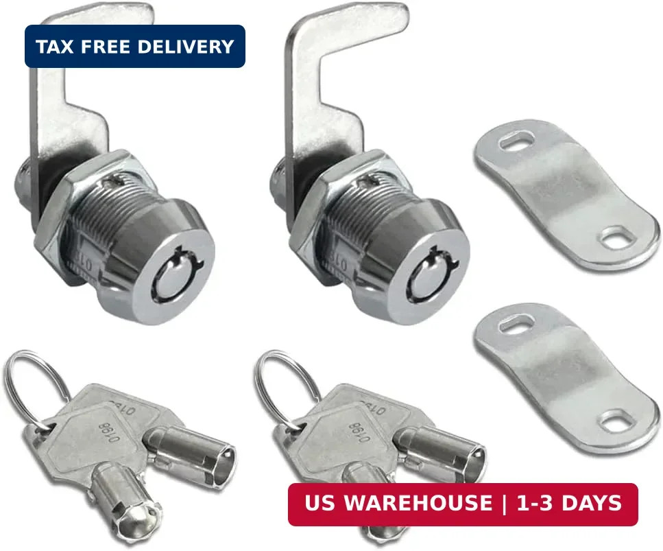 2 Pack Toolbox Lock 5/8" Tubular Cam Replacement Lock Hook Cam Keyed Alike with