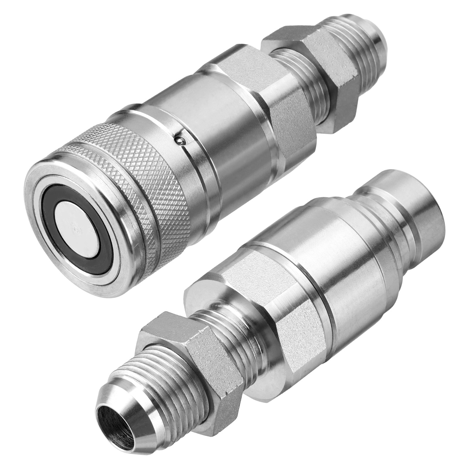 Flat Face Skid Steer 1/2" Body x 5/8" JIC Bulkhead Thread Hydraulic Coupling Set