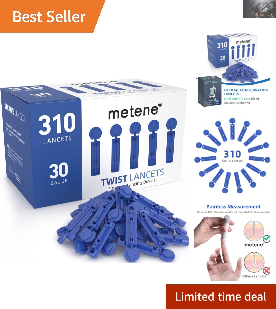 310 Sterile Lancets for Blood Sugar Testing - 30 Gauge, Less Pain, More Control