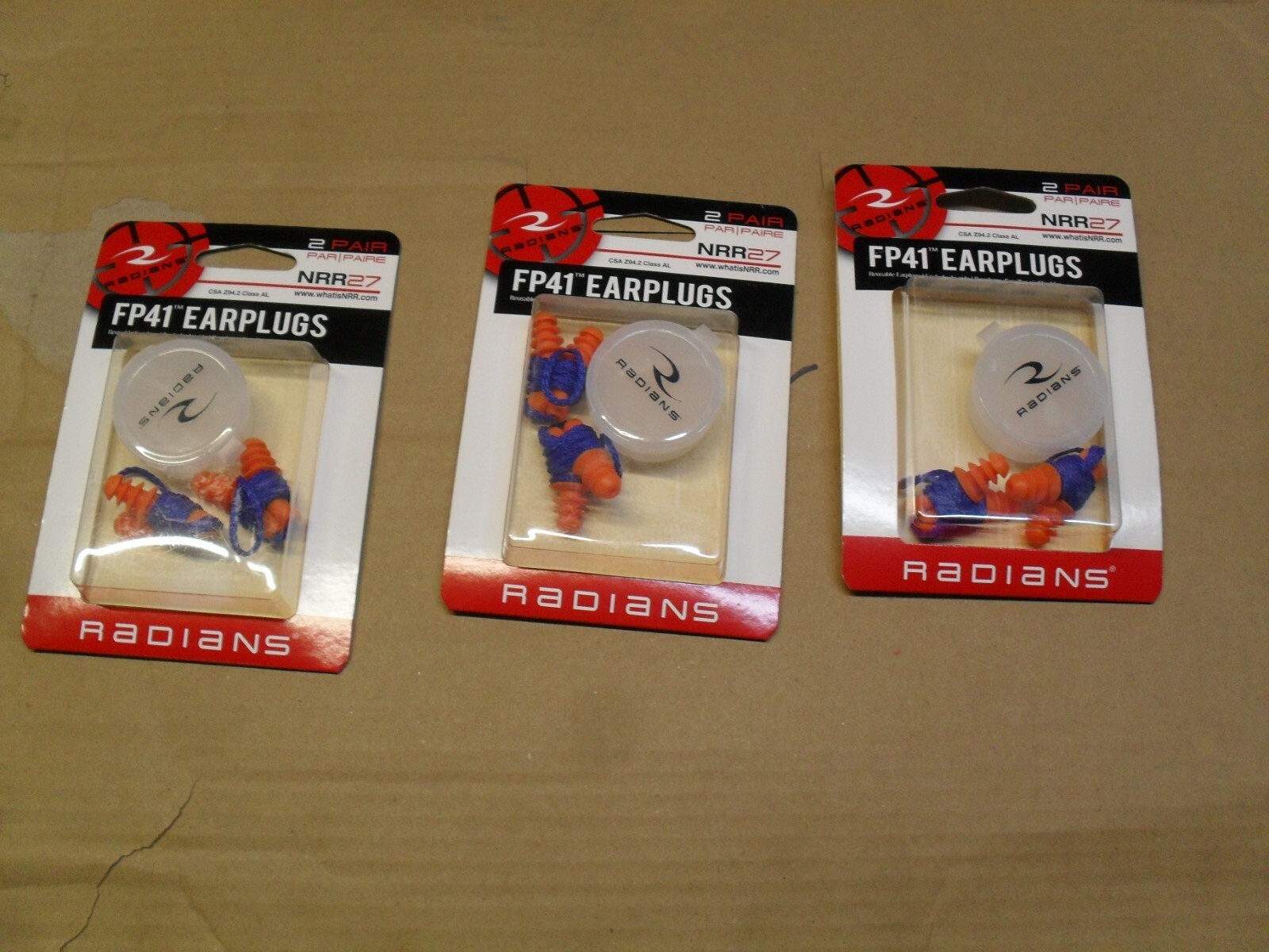 Radians NRR27 FP41 Corded reuseable Earplugs with case x3 packs of 2 pairs