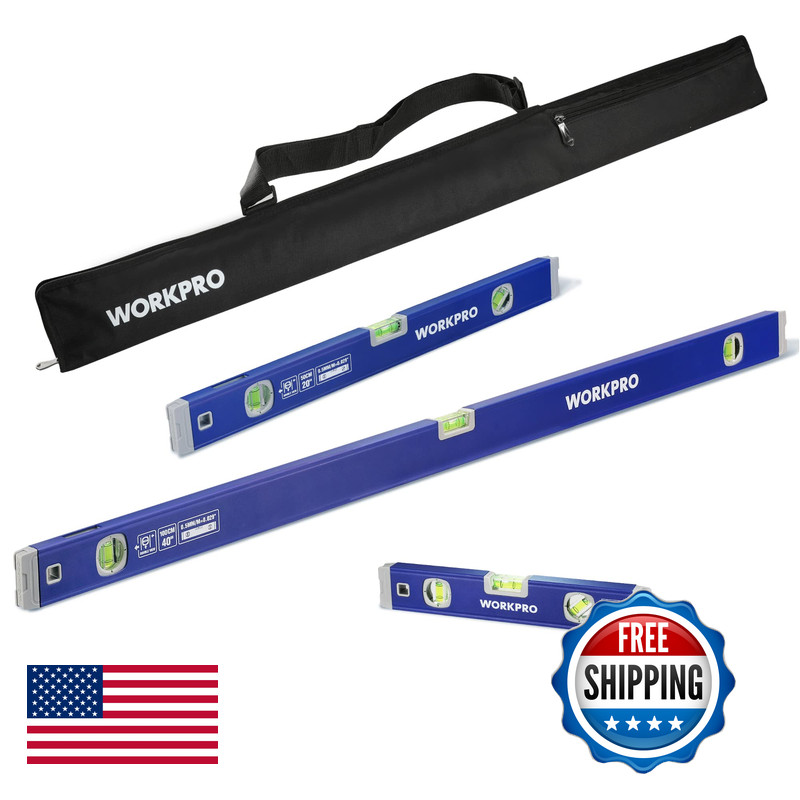 Workpro 3-Piece Spirit Level Set 12 20 40 12 Magnetic Torpedo Level 45/90/180