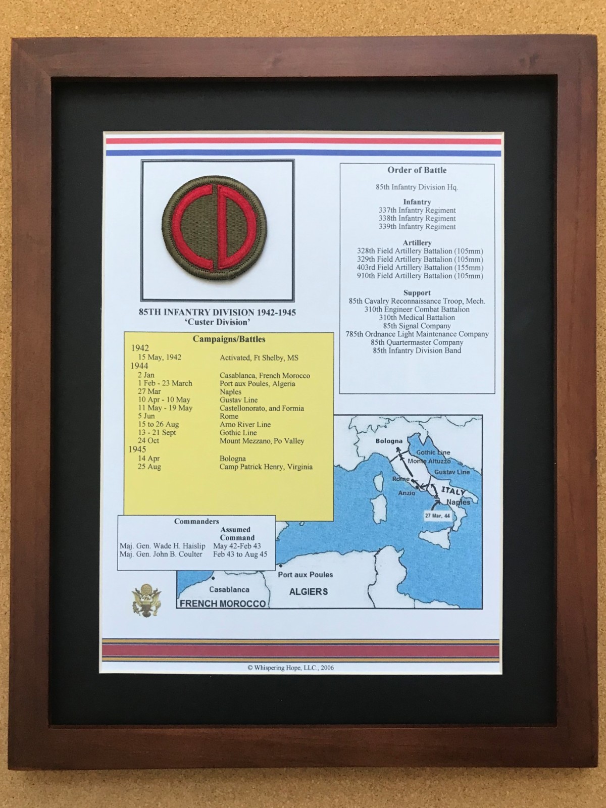 85th Infantry  Division Insignia and History in World War II, Italian Campaign