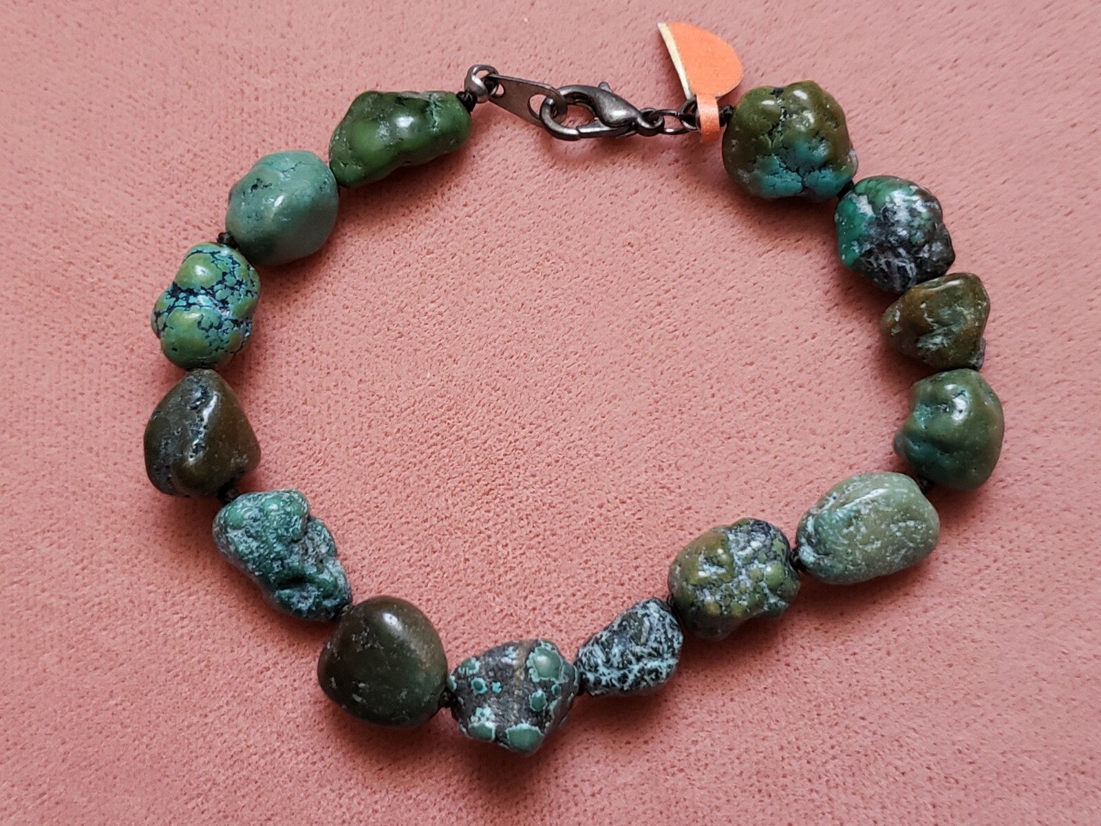 Hand- Made * GENUINE * TURQUOISE * STONE Bracelet 7.75", 10 mm- Made in USA