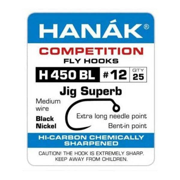 Hanak Competition H 450 BL Jig Fly Fishing Barbless Hooks, 25Pack, various sizes