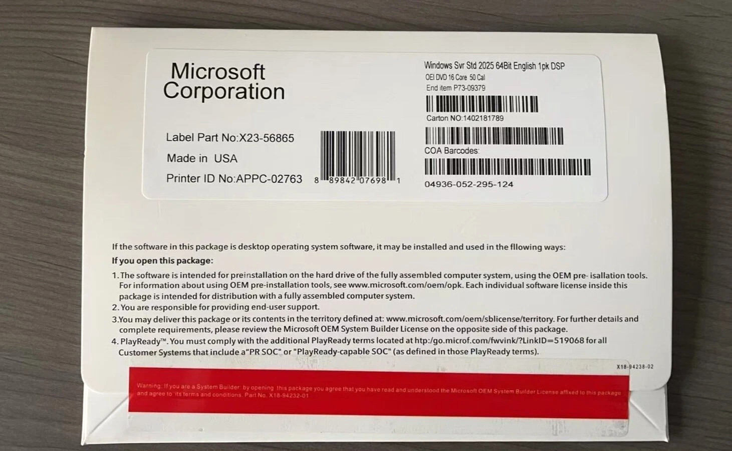 Microsoft Windows Server 2025 Standard 64Bit 16 Core-50 CALs DVD With Key New