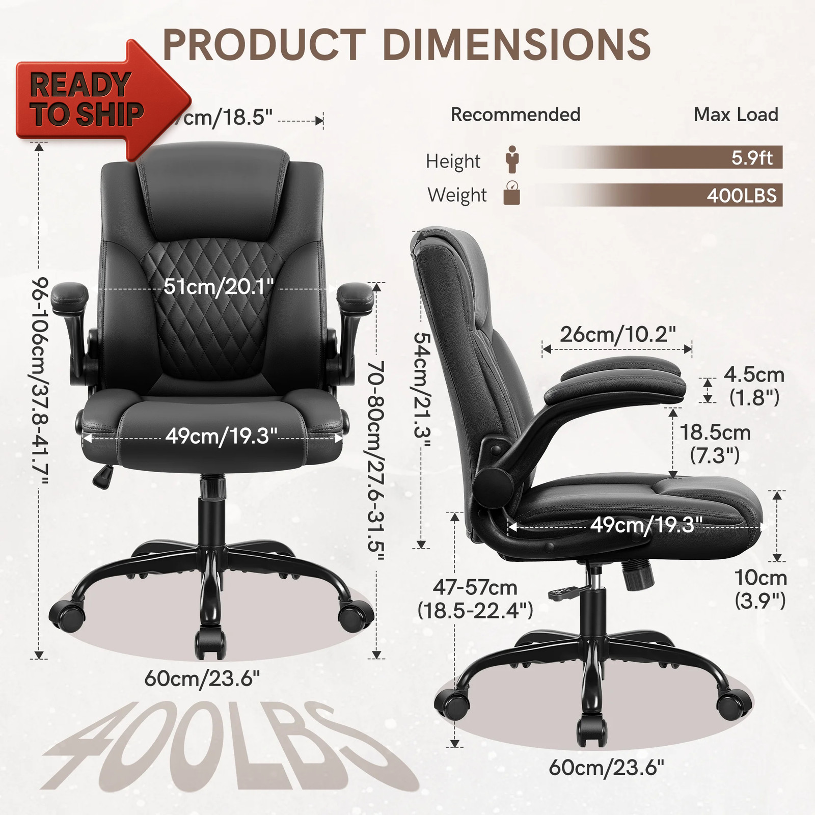 Leather Office Chair, Big and Tall Office Chair 400LBS Wide Seat Ergonomic Compu
