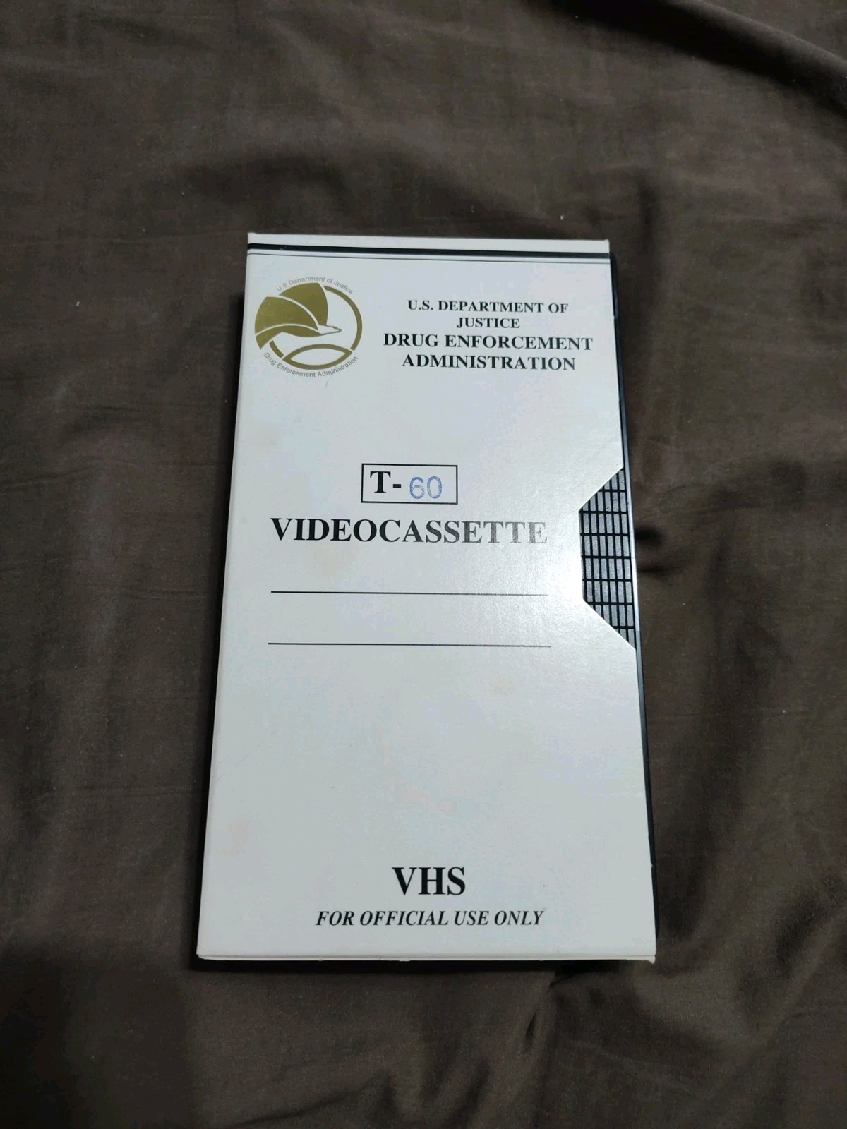 Vintage BLANK T-60 VHS Tape US Department Of Justice Drug Enforcement Admin RARE