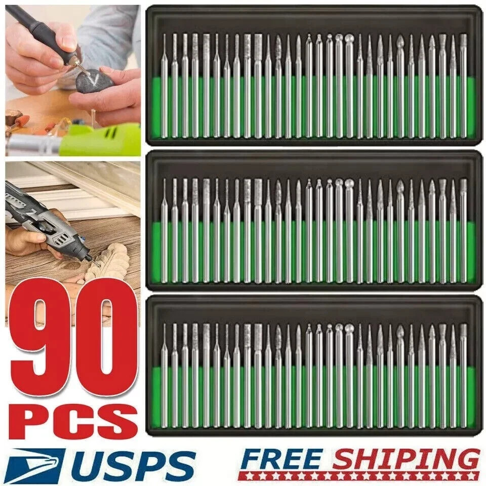90PCS For Dremel Diamond Burr Bits Drill Set Rotary Multi Tool Accessories Kit