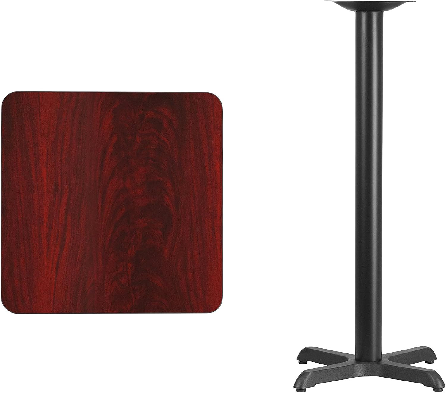24" Square Table and 22X22 X-Base, Mahogany | Bar Height, Laminate