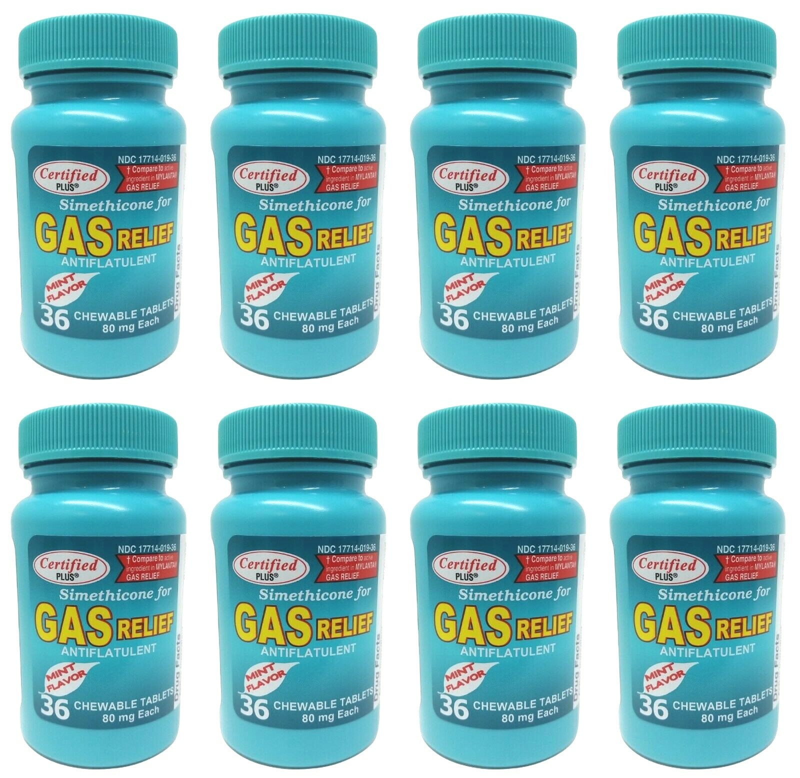 8-PK Simethicone Gas Relief Chewable Tablets 80mg Anti-Gas Bloating 36CT SEALED
