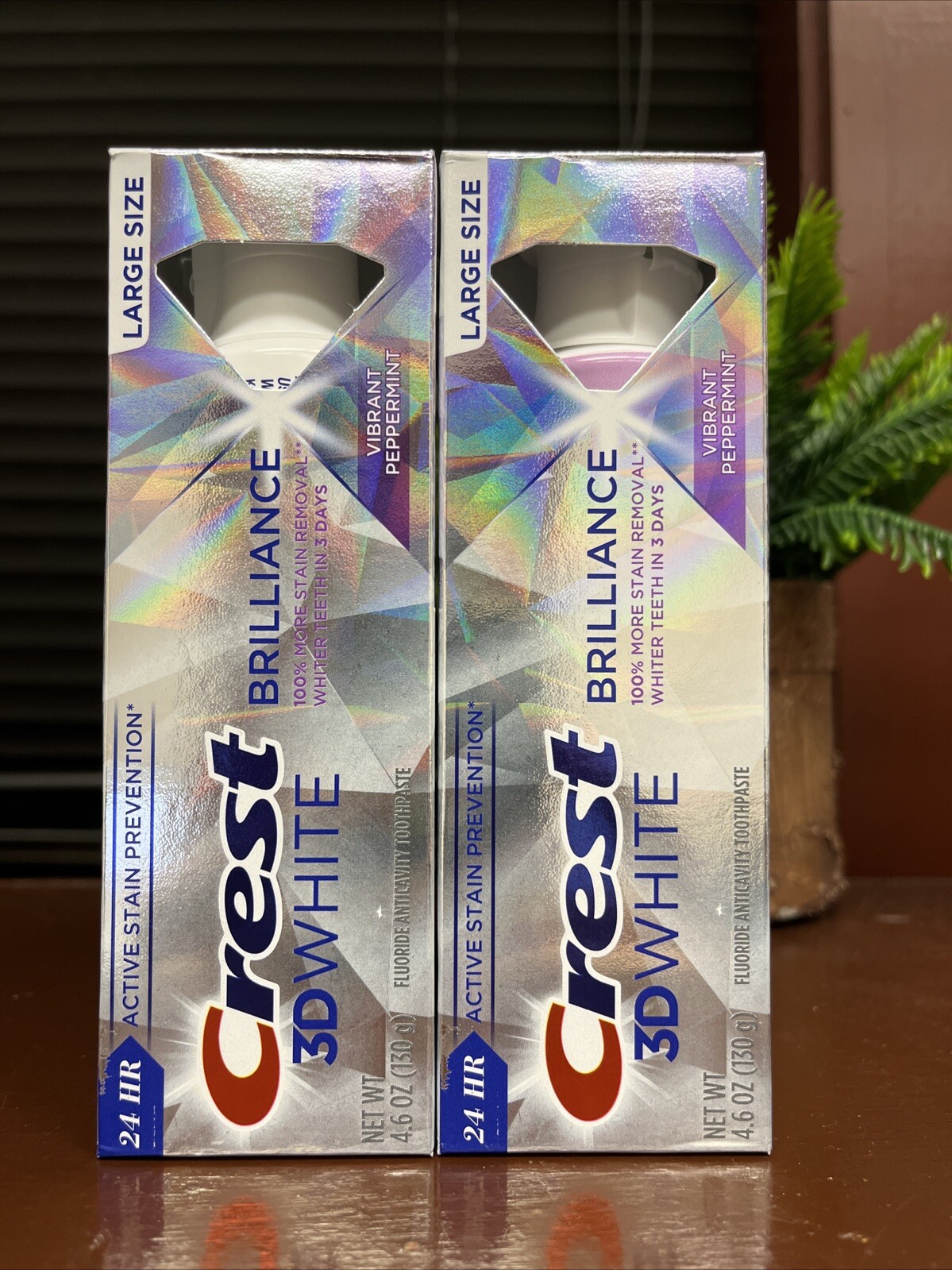2PK Large 4.6oz Crest 3D White Brilliance Peppermint Whitening Toothpaste 04/27
