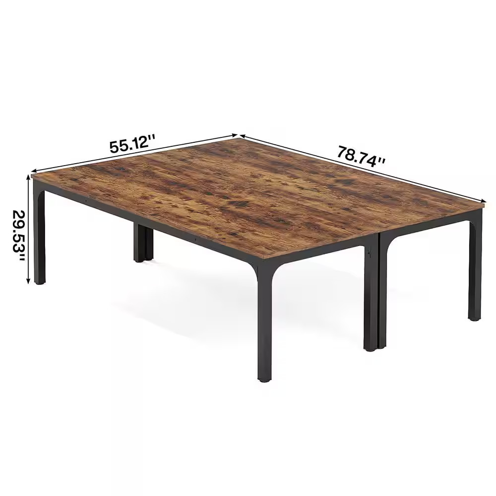 Moroni 78.7 In. Rustic Brown & Black Wood Computer Desk, Rectangular Conference