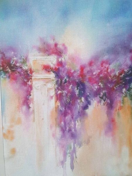 Blooming Arch Designer Printed AIDA Fabric. Canvas for embroidery with an app...