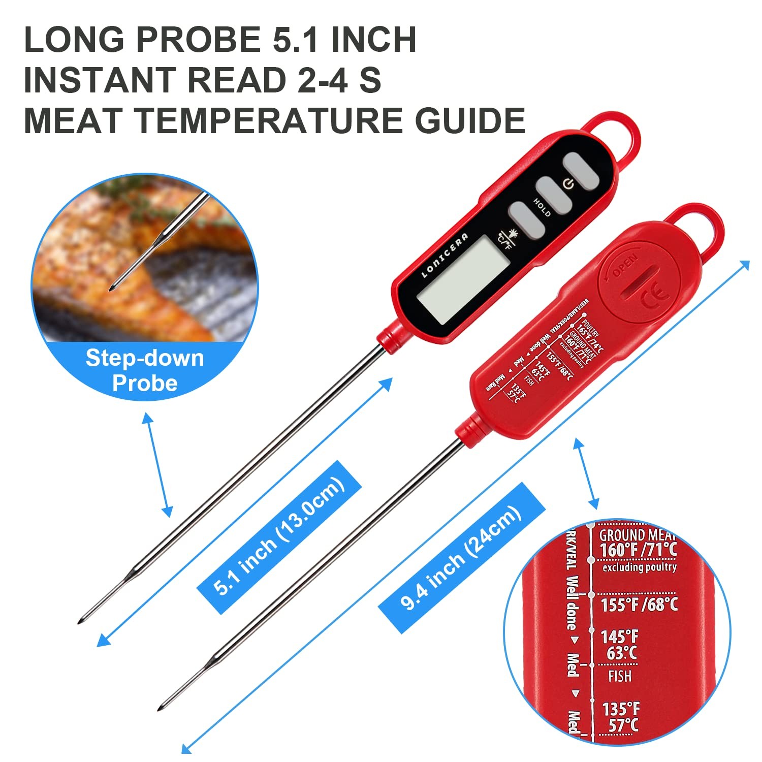Lonicera Digital Cooking Thermometer for Bread Baking, 5" Probe, Instant Read...