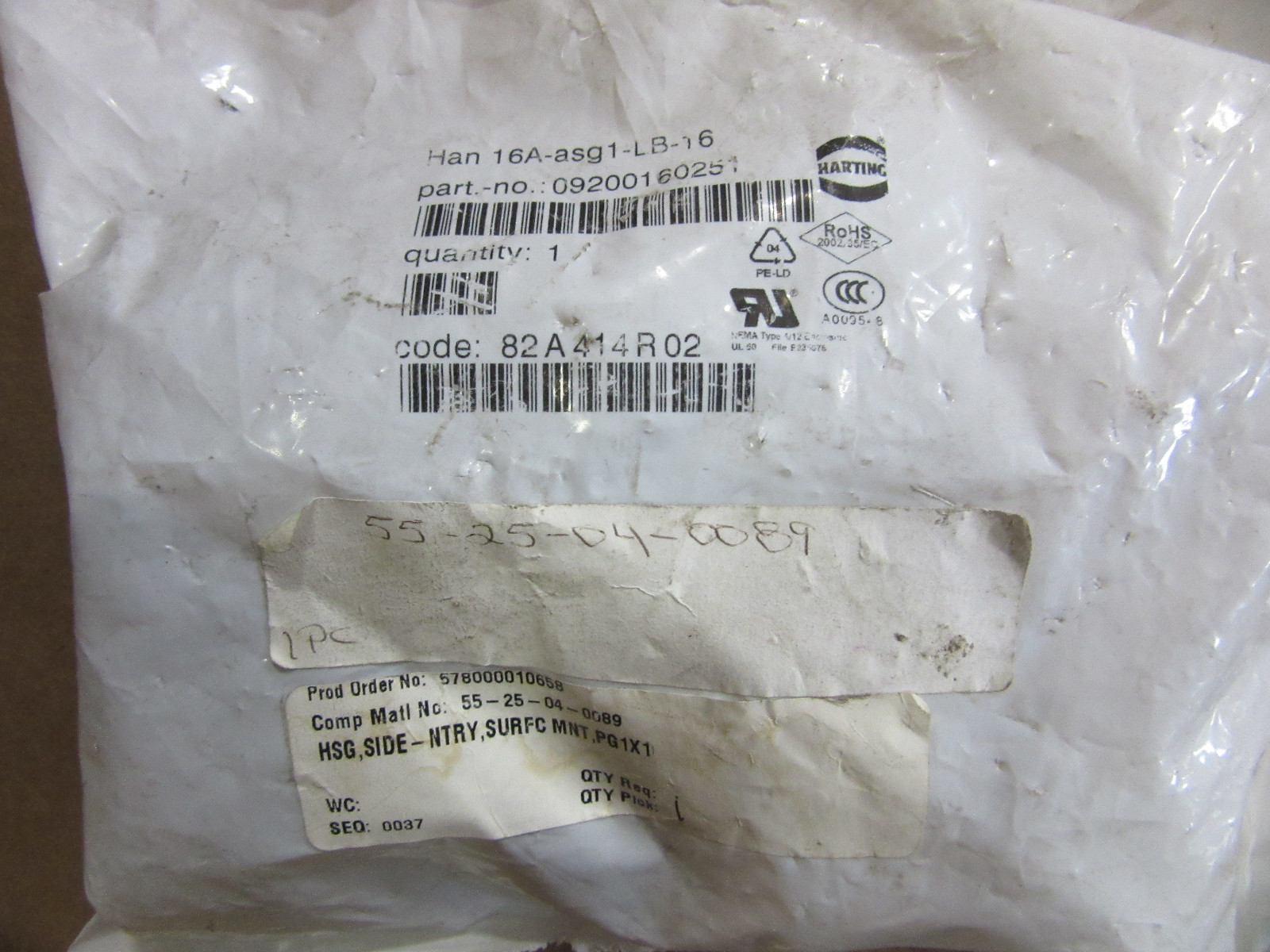 Harting 09200160251 Surface Mounting Connector NEW!! in Sealed Bag Free Shipping