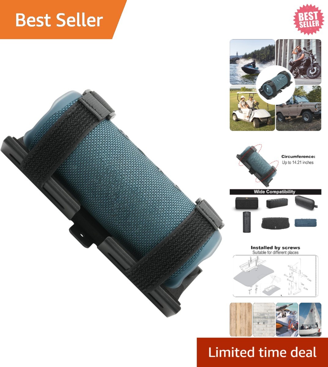 Portable Speaker Mount for Jet Ski/Snowmobile/Boat/Motorcycle/Sea-Doo, Speaker B
