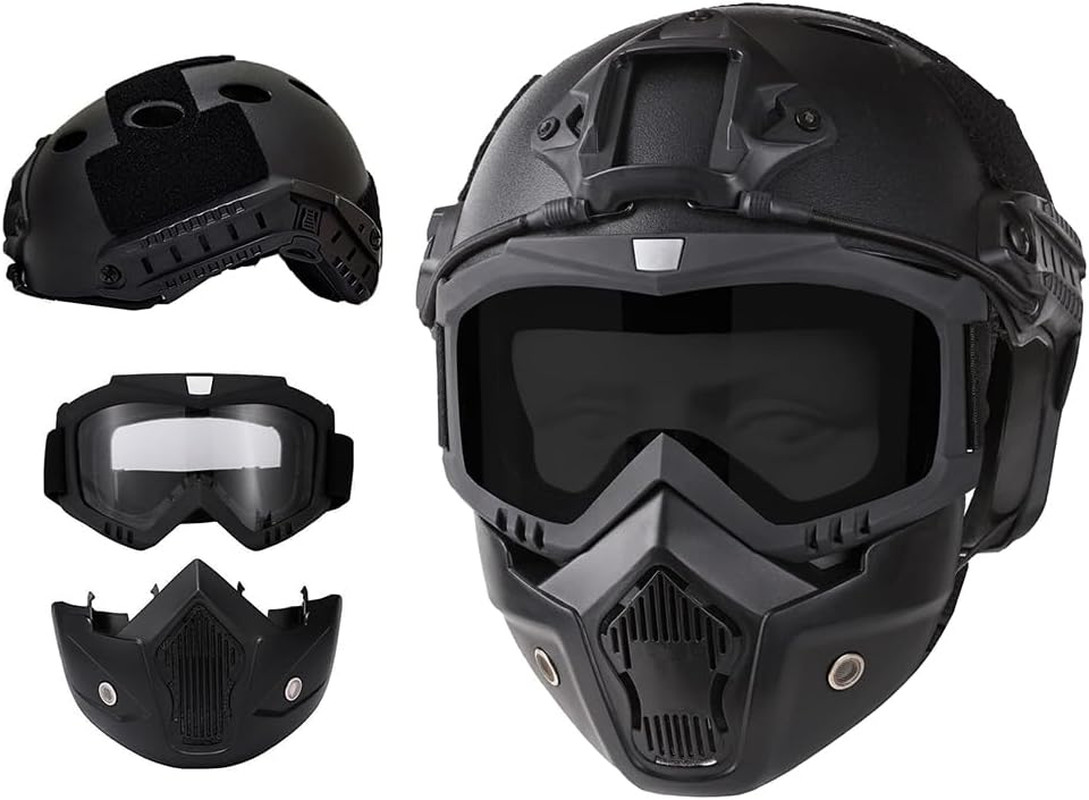 Airsoft Helmet and Mask with Goggles, Airsoft Full Face Mask, with NVG Mount and