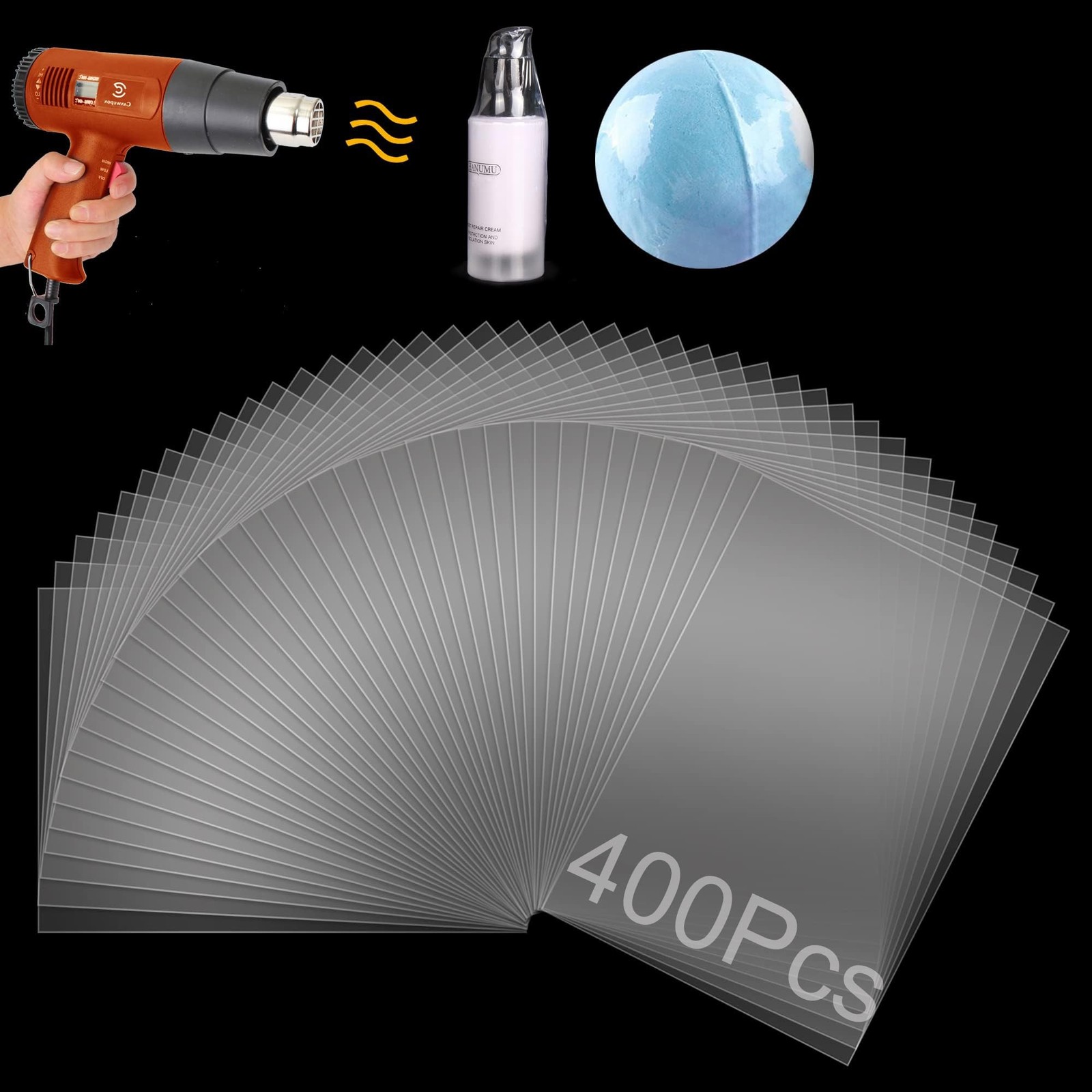 400Pcs Shrink Wrap Bags 4x6 Inches Clear PVC Heat Seal Bags Film for Soap Sle...