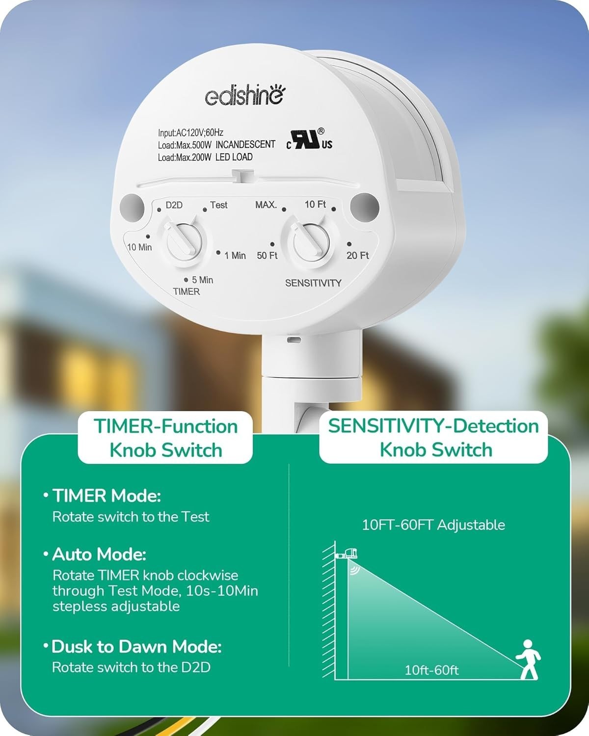 White Listed Motion Sensor for Floodlights with Adjustable Delay & Range