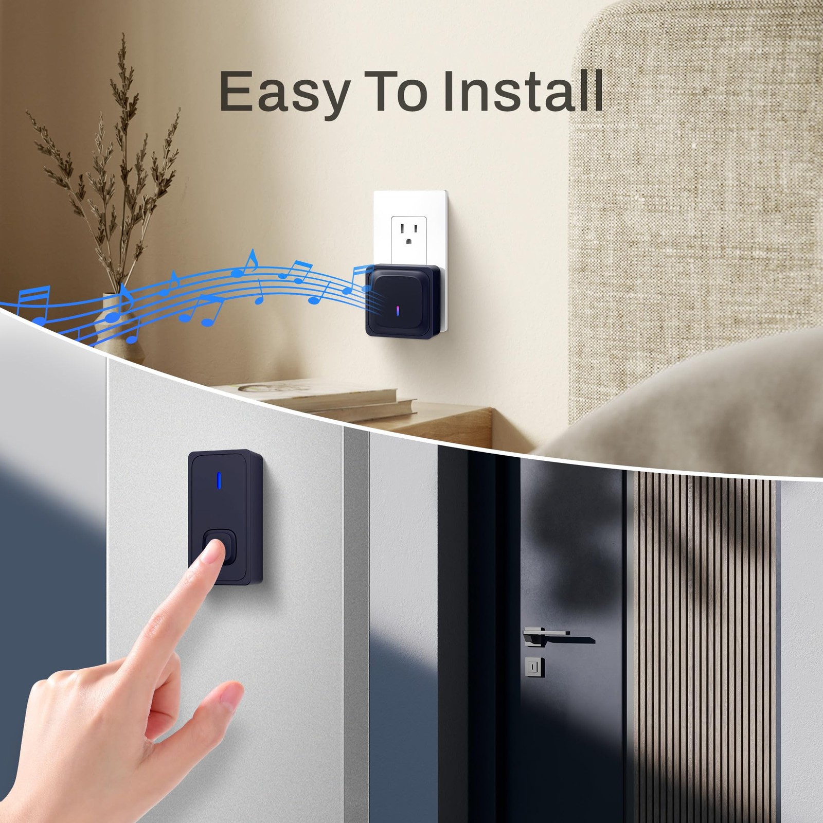 BN-LINK Wireless Doorbell with 2 Buttons, Mini 1 Receivers 2 Button, Black