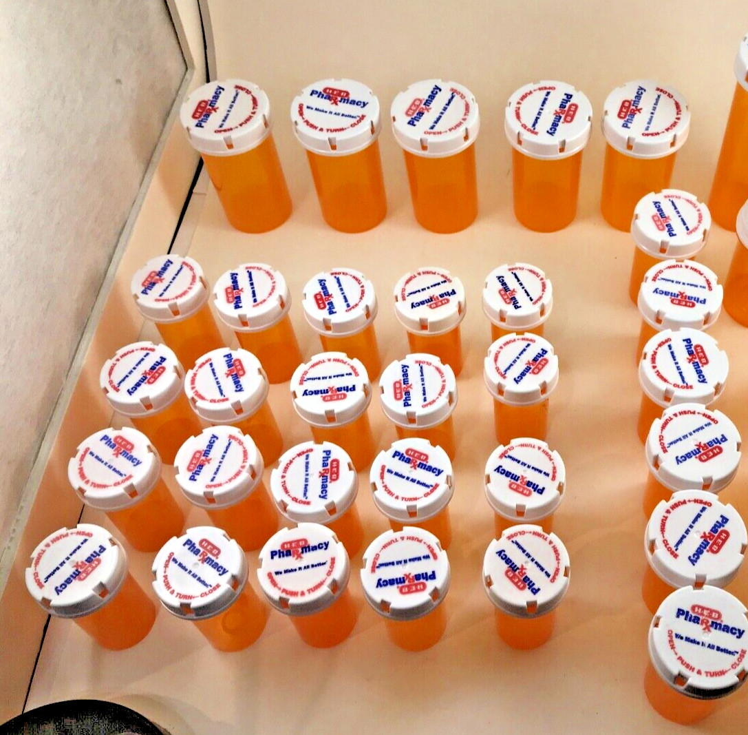 Medicine Rx Pill Bottles Lot of 40 Empty Plastic Amber Containers Crafts Hobby