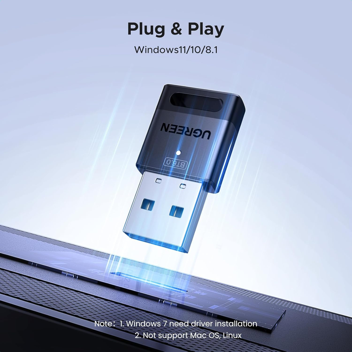 USB Bluetooth Adapter for PC, Bluetooth 6.0 Dongle Receiver EDR & BLE, Plug & Pl